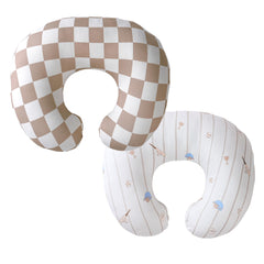 Wirein baseball brown checkered pillow cover on nursing pillow for feeding sessions