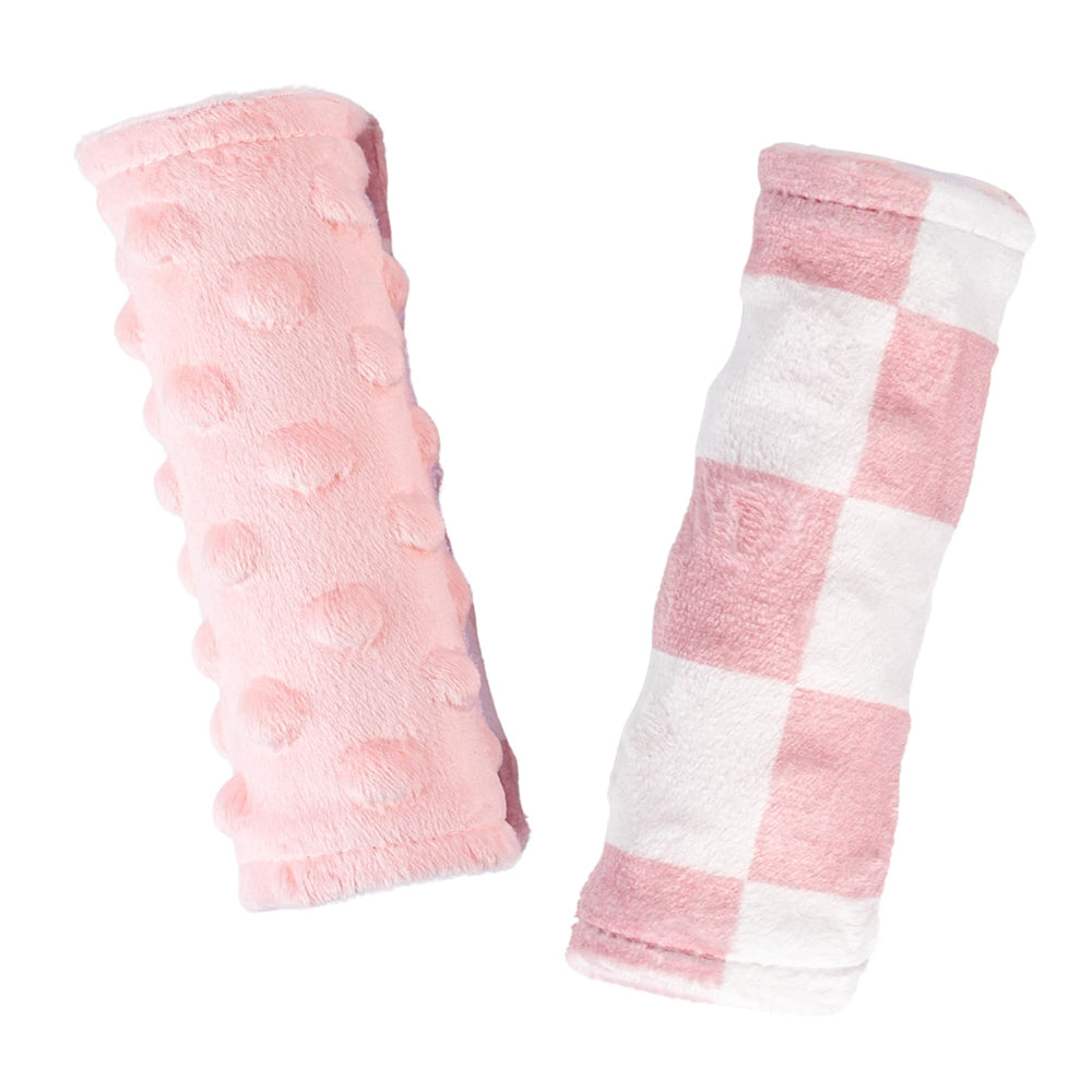 Wirein carseat strap pad pink checkered closeup prevents chafing