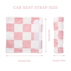 Wirein carseat strap pad pink checkered installed on belt for comfort