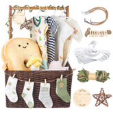 Wisreach wooden baby shower crate with handle for easy gifting.
