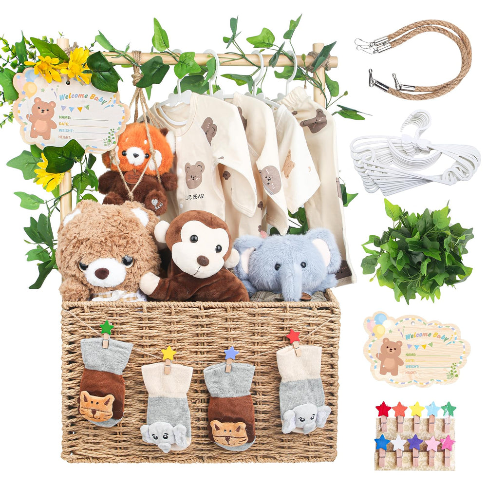 Wisreach wooden woven baby shower crate foldable basket, spacious storage for newborn essentials.