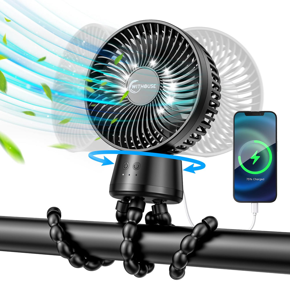 WITHOUSE 20000mAh stroller fan showing long battery life for all-day use