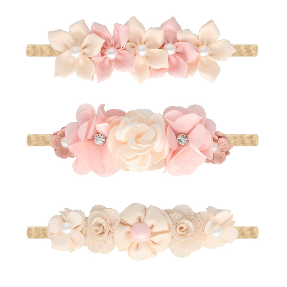 WNYUJOY baby flower headbands set in pink gift box with coordinating colors.