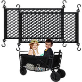 Woanger wagon cargo net two-piece setup for instant stroller wagon storage.