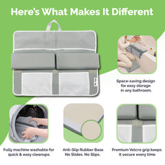 Wobbi elbow rest folds for compact storage after use.