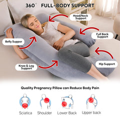 Wodsfay full-body pillow supports hips and spine for a relaxed sleep posture.