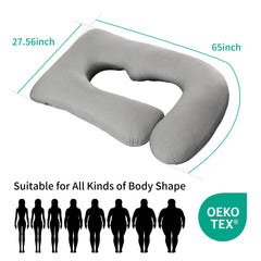 Wodsfay U-shaped pillow side view highlighting back and belly comfort.