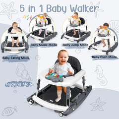 Wolfcode 5-in-1 height-adjustable walker adaptable for growing babies.