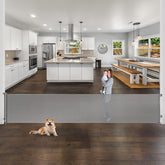 WOMHOM retractable gate extends to 168 inches for wide doorways