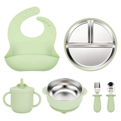 Womorista stainless steel suction plate for baby, close-up showing stable base.