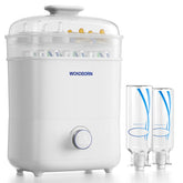 WONDBORN Bottle Sterilizer with twelve-bottle capacity keeps daily supplies organized.