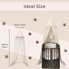 Ivory mosquito netting from Wonder Space canopy keeps insects away during naps.