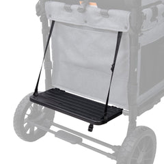 WonderFold Buddy Board back attachment shown on a W2 wagon for stand-up rides.