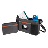 WonderFold Outdoor parent console with insulated cup holders for on-the-go drinks.