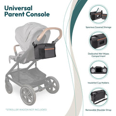 WonderFold Outdoor parent console storage pockets keep baby essentials within reach.