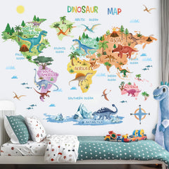 Wondever Dinosaur World Map wall art enhances a kid's room with dinosaurs.