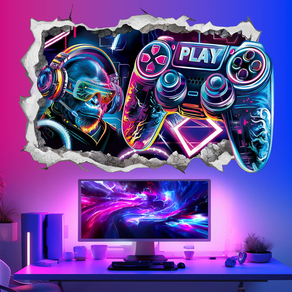 Wondever large 3D game wall sticker with gamer controller for easy decor