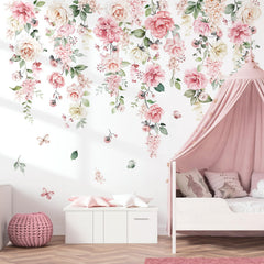 Wondever large pink flowers wall stickers brighten nursery walls with vivid petals.