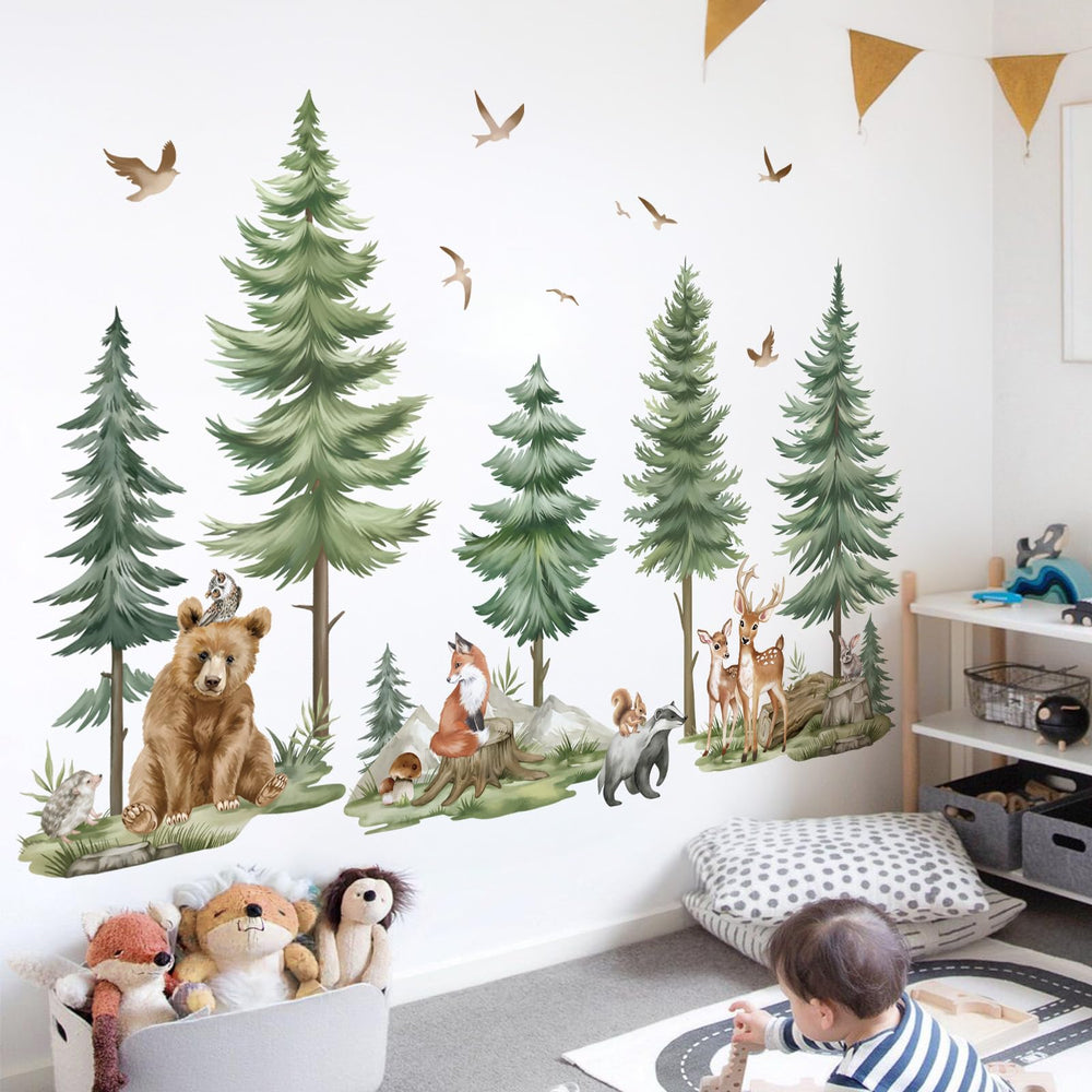 Wondever pine tree wall sticker creates a calming focal point in a child’s room