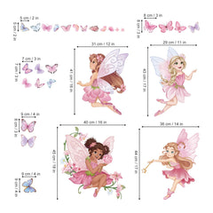 Wondever Pink Fairy elves and butterflies decals—durable, waterproof wall art for kid spaces.
