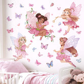 Wondever Pink Fairy girls wall stickers: elves and butterflies for enchanting nursery decor.