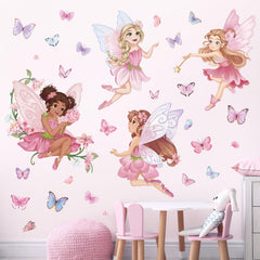 Wondever Pink Fairy kids room decals featuring flowers to brighten walls without paint.