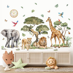 Wondever tree safari scene wall decal to create a spacious, imaginative space in living rooms.