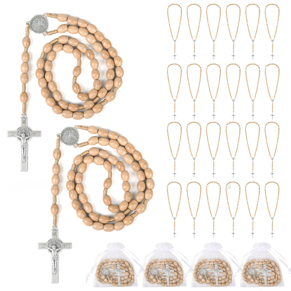Wonitain wooden rosary beads with cross, ideal for personal prayer and church events.
