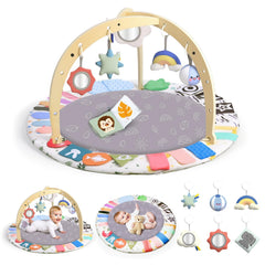 Wood City baby play gym mat setup promotes organized tummy time and early play
