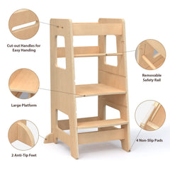 Wood City height-adjustable platform grows with your child from 12.6 to 20.5 inches.