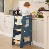WOOD CITY Kitchen Step Stool front view deep blue for safe reaching