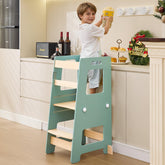 WOOD CITY Kitchen Step Stool with safety rail supports independent toddler activities.
