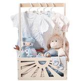 Wooden Teether baby shower crate closet showcasing elegant organization for newborn gifts