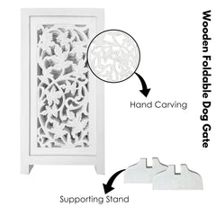 Woodify foldable dog gate for easy setup and storage.