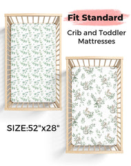 Woodiville 2-pack crib sheets in package, ready for quick laundry rotation