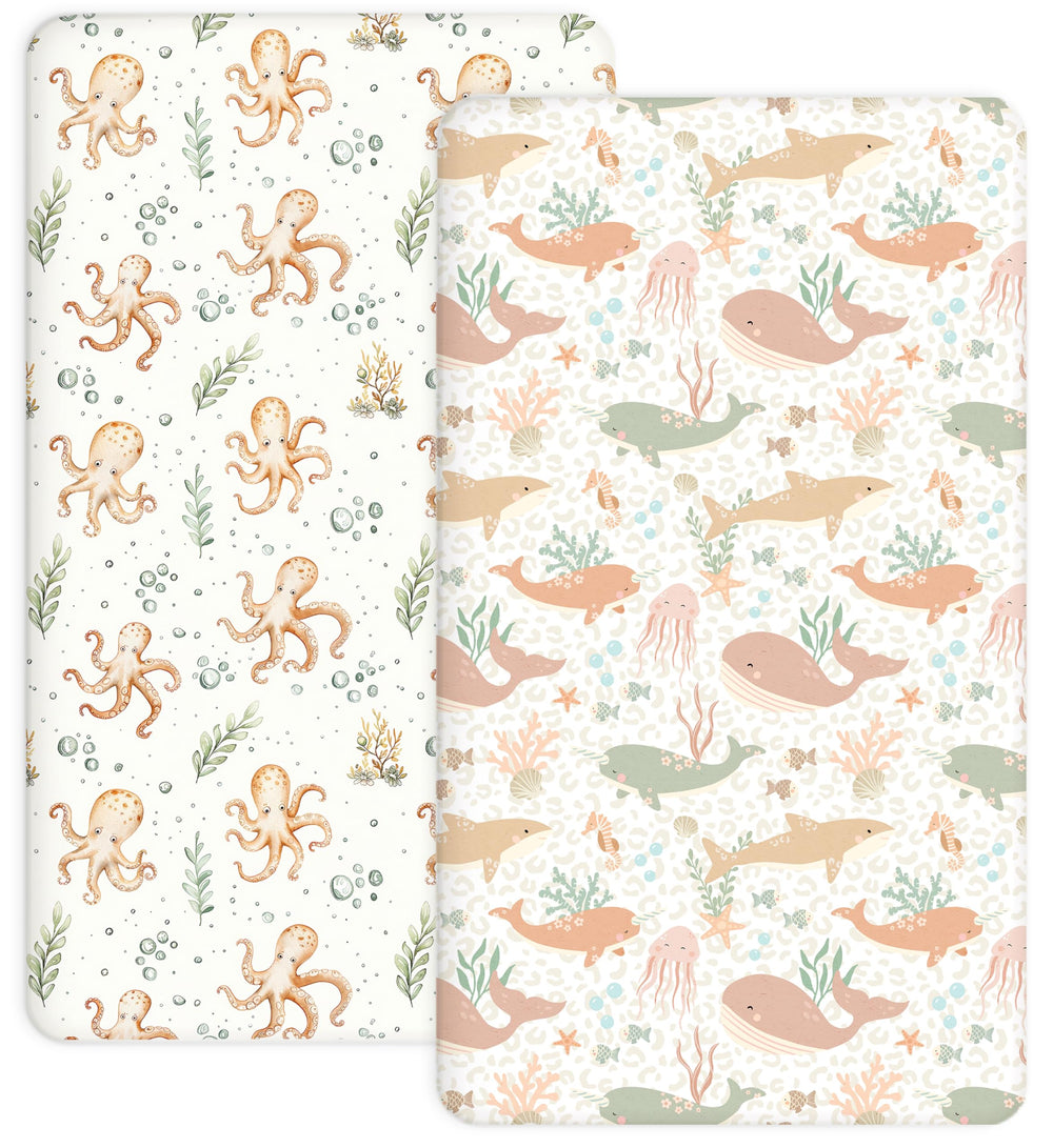 Woodiville Aqua Wonders crib-sheets-2pack offer stability for baby's sleep