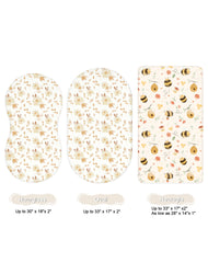 Woodiville Bassinet Sheets Honeybee Dreams secure elastic edges for a snug fit