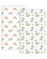 Woodiville 2-pack crib sheets fit 28 x 52 inches with a secure elastic band.