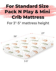 Woodiville mini crib sheets feature secure elastic band for flat, snug bedding.