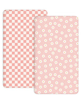 Woodiville Daisy Check fabric closeup shows silky soft jersey for baby comfort.
