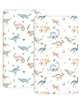 Woodiville Pack N Play sheets with Dino Pals pattern offering snug fit and comfort
