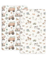 Woodiville Pack N Play sheet in Little Farm pattern keeps the playard cozy