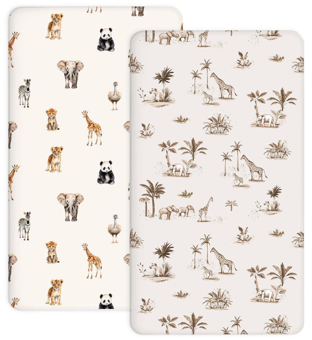 Woodiville Safari Dreams pack n play sheets offer soft, breathable comfort for baby sleep