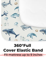Woodiville stain-concealing design keeps nursery sheets fresh.