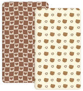 Woodiville Teddy Love crib sheets two-pack ensuring a snug fit on standard 28x52 cribs