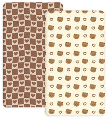Woodiville Teddy Love crib sheets two-pack ensuring a snug fit on standard 28x52 cribs