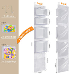 Woodoulogy toy holder removable pouches keep toys organized and portable.