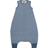 Woolino baby sleep bag with feet holes in navy for mobility.