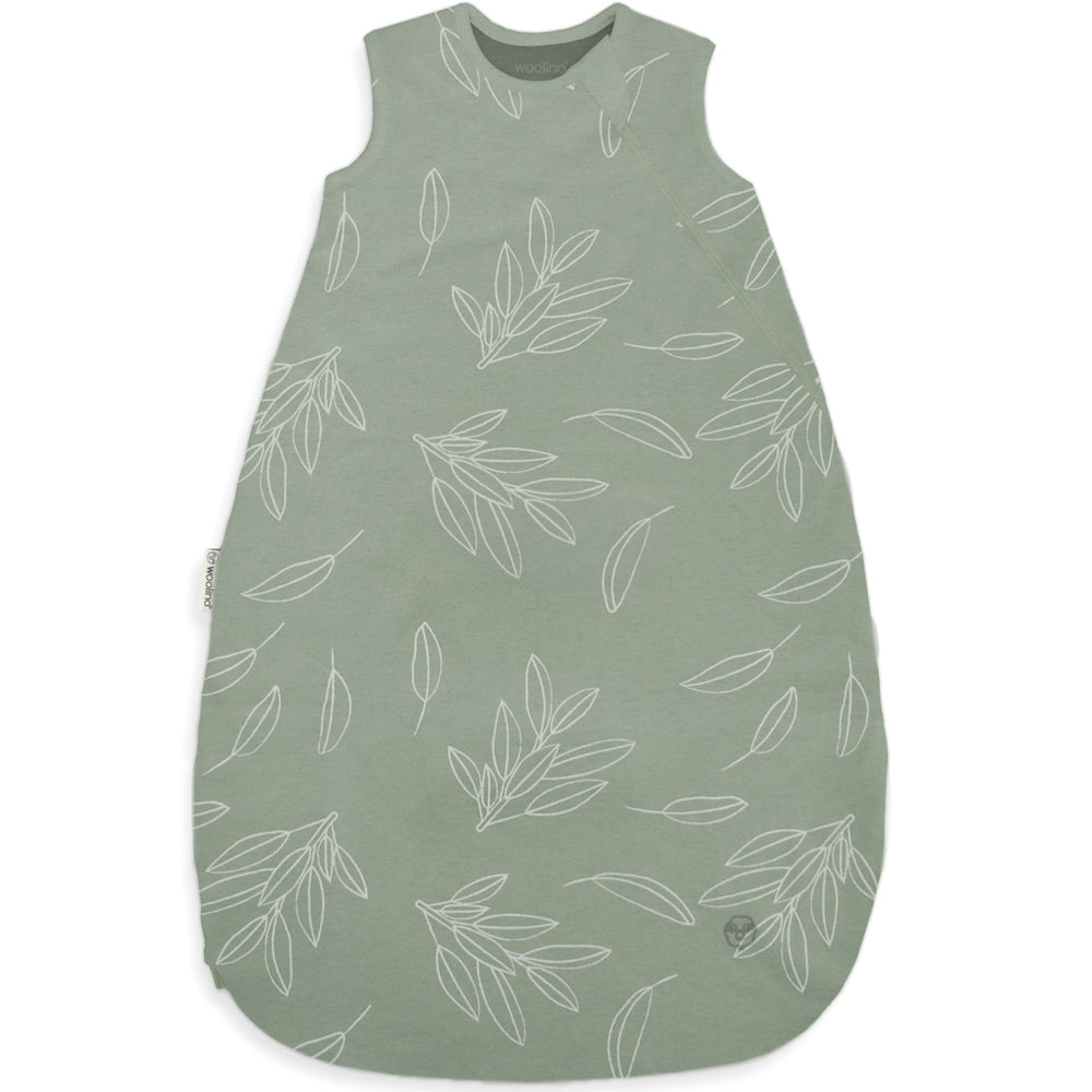 Woolino Sage sleeping bag front view with soft merino lining and organic cotton outer for year-round comfort.