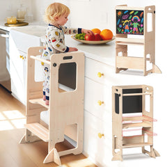 Worldmx adjustable height toddler stool front view, sturdy and safe for kitchen participation.
